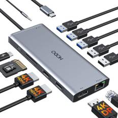 Dockingstation USB-C 2 Monitore, Laptop Docking Station Triple Display, USB C Hub Adapter 13 in 1 mit 2 HDMI, Displayport, Ethernet, PD, 5 USB, SD/TF Kartensteckplatz, 3.5mm Audio