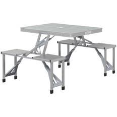 Campingbord, klapbord med 4 stole, klaphavebord lavet af aluminium, letvægts, multifunktionelt bord, 4 personer, sidebord til ha