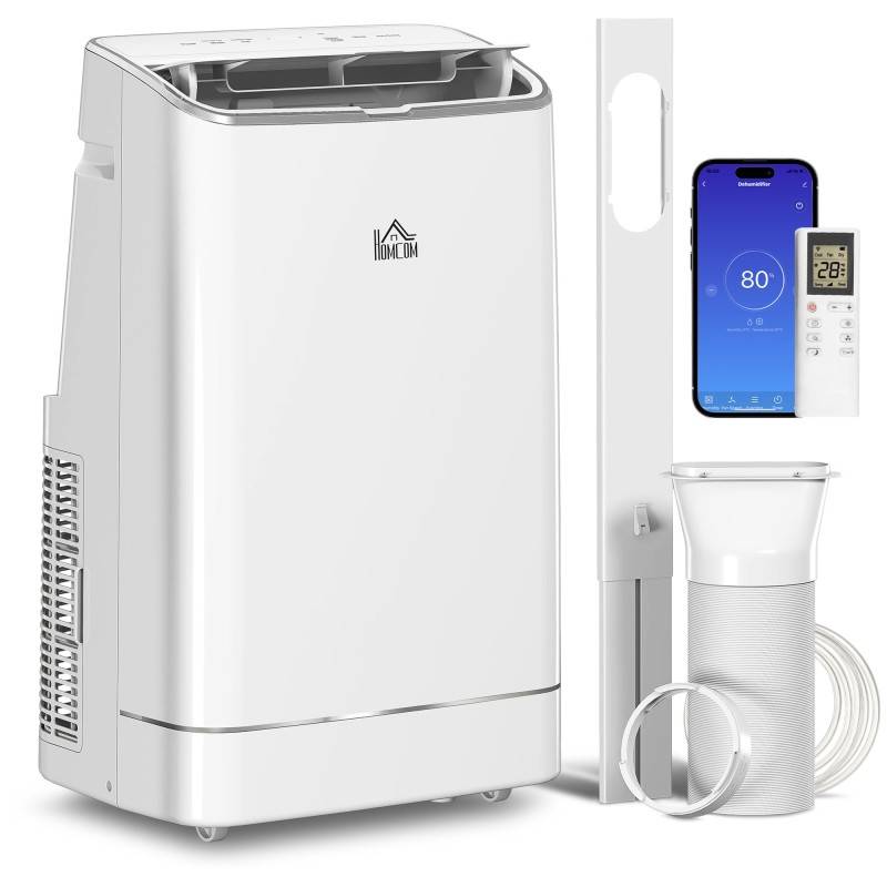 HOMCOM 14000 BTU Mobilt klimaanlæg, Smart Home WiFi-kompatibel, med varme, køling, affugter, ventilator, 24H Timer