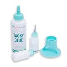 Craftelier – Självhäftande set för scrapbooking och hantverk | Tacky Glue 120 ml + självhäftande stifthållare turkos + 2 flaskor med ultrafinapplikator 15 ml | giftfritt och multifunktionellt lim