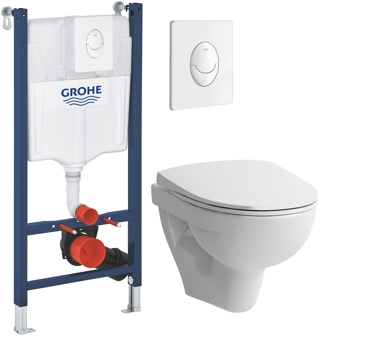 Komplet toiletpakke m/Laufen Pro N væghængt toilet, m/Laufen Pro N softclose sæde hvid, Grohe Rapid SL indbygningscisterne 113 cm og Grohe Skata Air betjeningsplade, hvid.