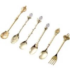 6 st sked uppsättningar retro sked dessert bordsdekoration sked liten kunglig stil metall gyllene carving kaffesked mellanmål frukt s