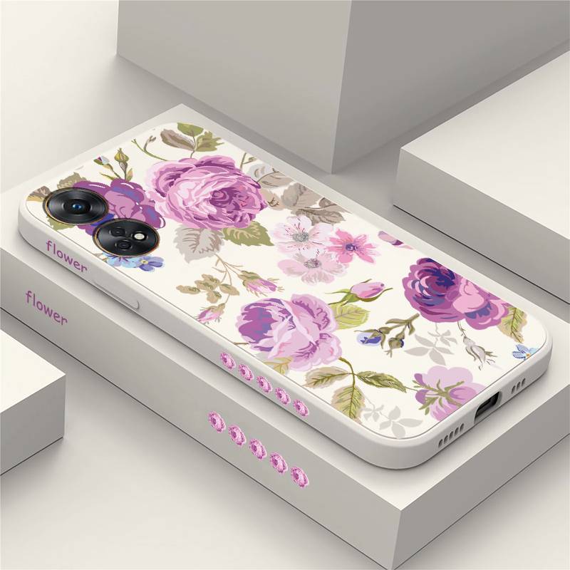 Luxury Shockproof Matte Phone Case For OPPO Reno 12 14 13 Pro 14F 12 8T 4G 5G 6 5 Lite 7 F19 Pro 5F Flower Floral Pattern Cover
