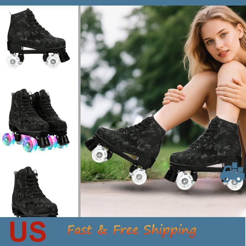 YYW Blänkande Rullskor Nybörjare Dam Utomhusåkning Sneakers 4 Hjul Skridskor Storlek 32 33 34-45 Flickor Quad Dubbelrad