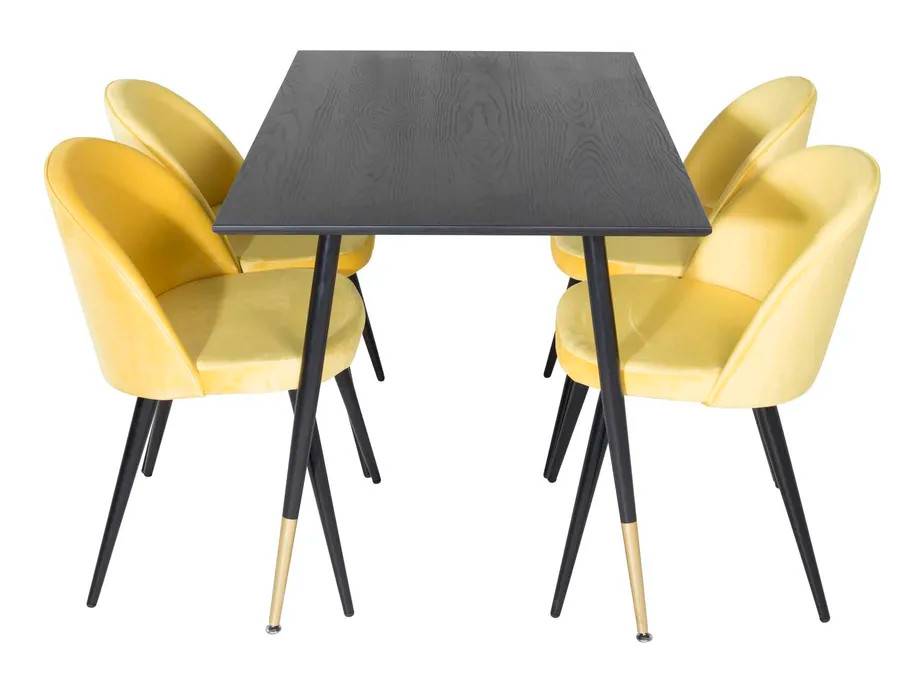 Venture Design Dipp & Velvet matgrupp Svart/gul 4 st stolar & bord 120 x 85 cm