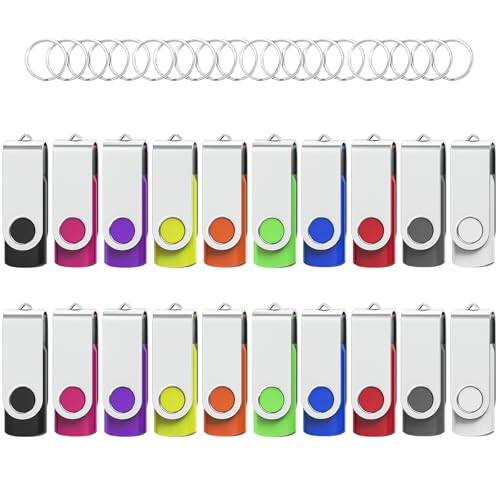 Wooolken USB-minne 1 GB 20-pack, USB-flashenhet, USB 2.0, minnessticka 1 GB USB-minne, bärbara tumenheter för PC/laptop/datalagring (med nyckelring)