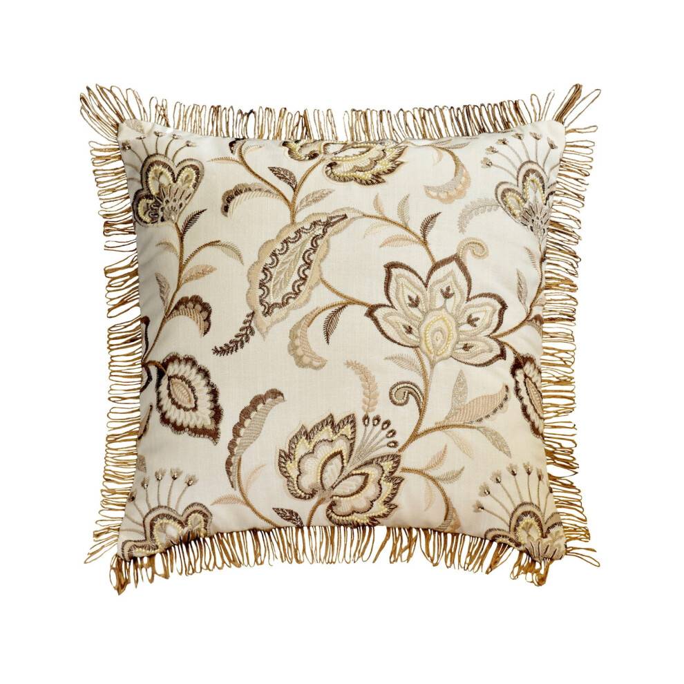 HomeCentric Beige 16"x16" Pudebetræk Sæt med 2, Hørbroderi med Perle-, Jute- og Blondekant, Blomsterpuder til Sofa