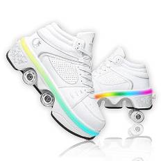 Roller Skate Shoes Rollschuhe Schuhe Mit Rollen Skateboardschuhe,Inline-Skate, verstellbar Damen Schuhe mit Rollen für mädchen (39, White with Light)