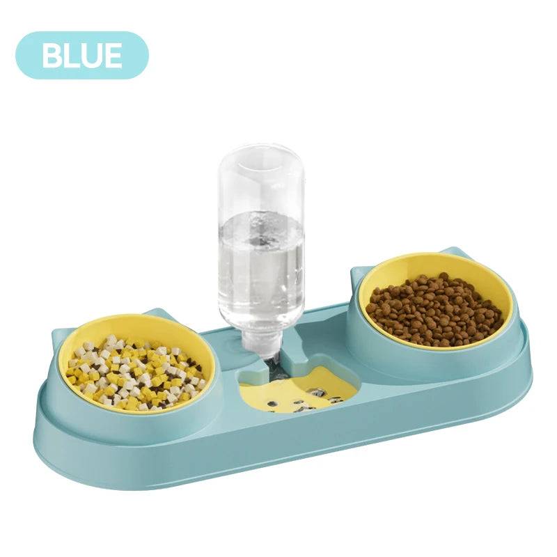 3-in-1 Pet Bowl Set with Automatic Water Dispenser and Dual Feeding System - Blue / L