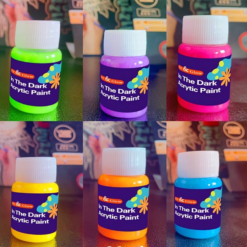 TEMU 6-color Bright Luminous Acrylic Paint Set - 30/20ml -the-dark Acrylic Paint, Suitable For Art And Projects With Lasting Shine