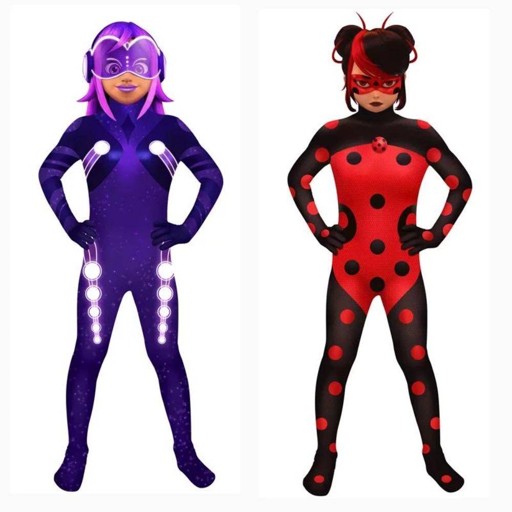 Miraculous Ladybug Cosplay Bodysuit, Ladybug Hel Jumpsuit för Barn & Vuxna Halloween-uppträdande 180cm violett