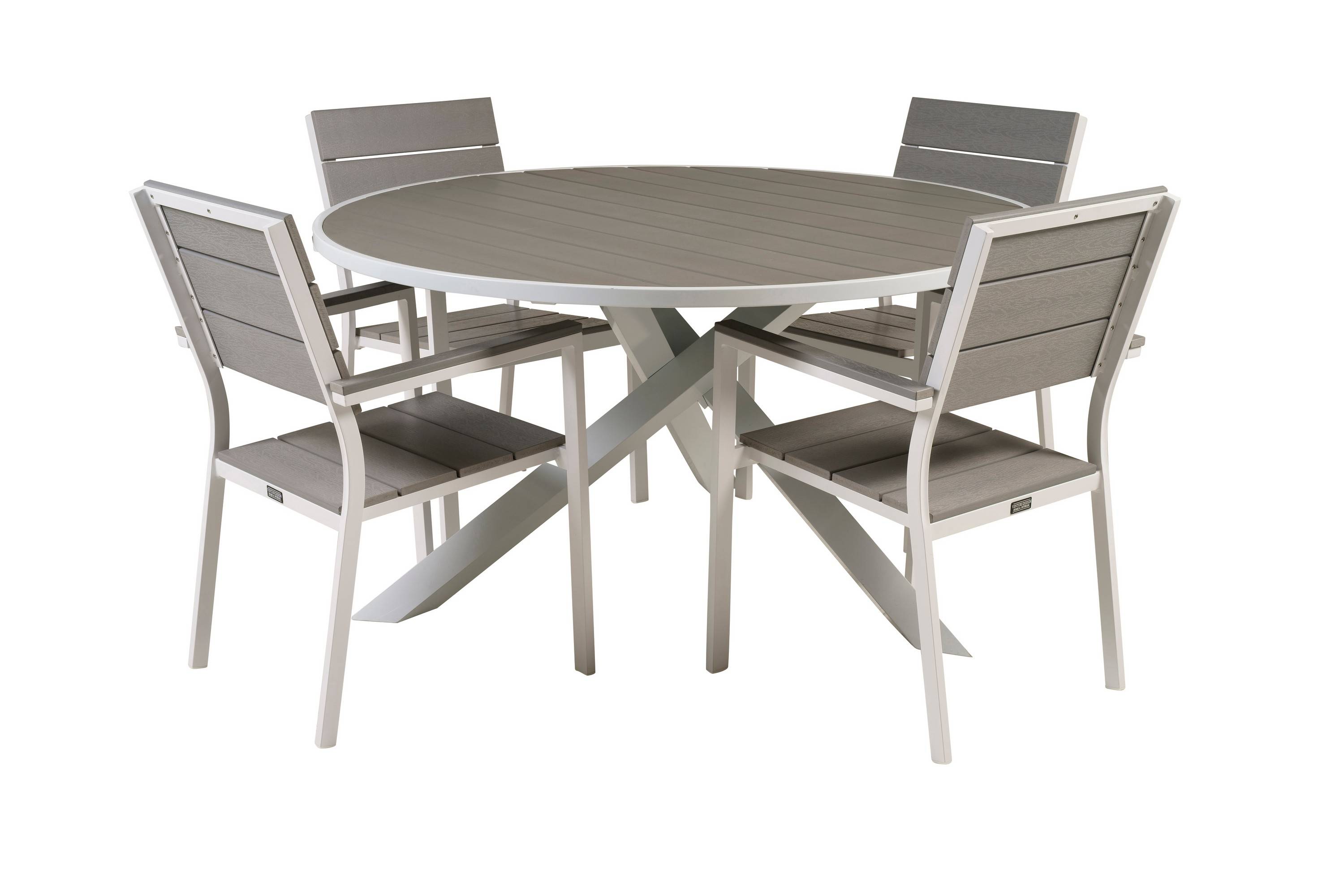 Venture Home Parma Matgrupp Utomhus Rund Ø140cm + 4 Levels Stapelbara Matstolar - Vit Matgrupper utomhus