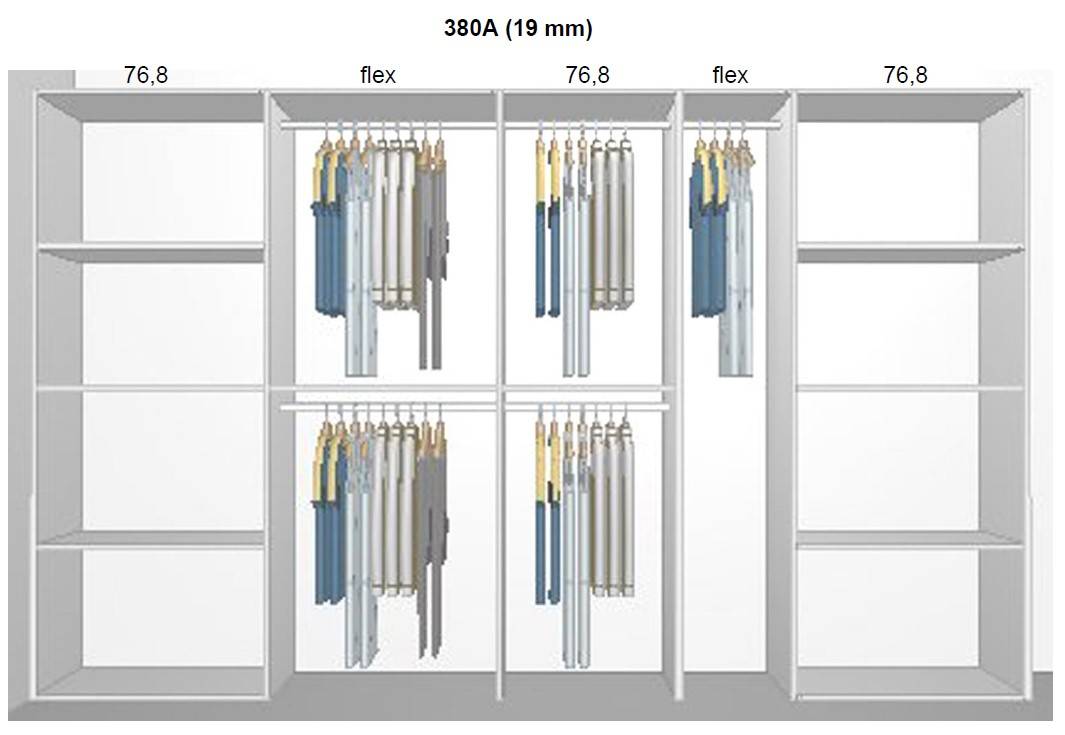 Garderobe indretning - max 380 cm Indretning A /19mm
