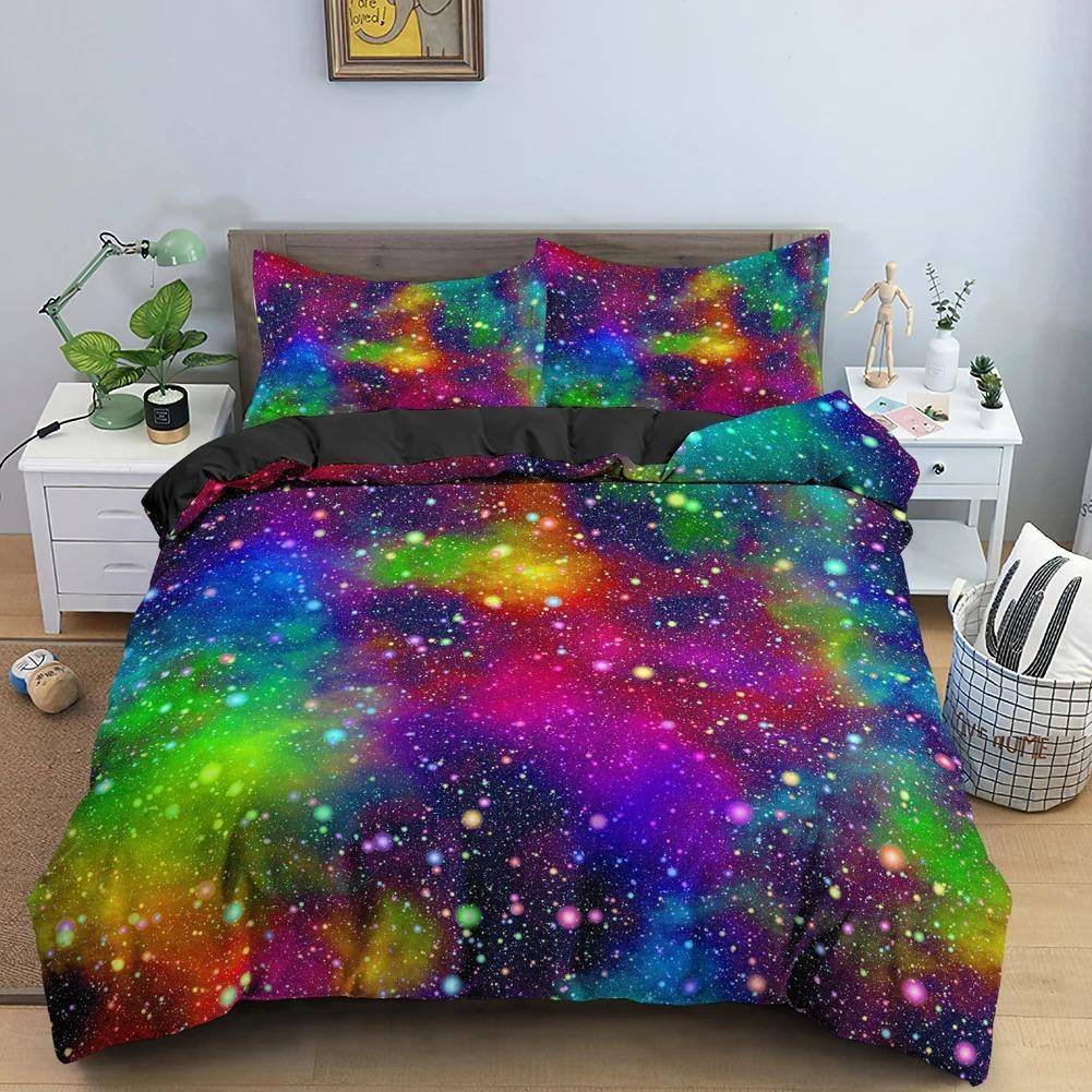 Galaxy Space Sängkläder Set 3D Universe Påslakan Psykedeliskt täcke med dragkedja Queen Dubbla Täcken Set Barnpresenter