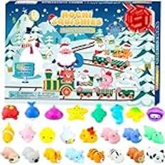 PANSHAN Adventskalender 2024 24 dagars jul nedräkningskalender med 24 st Mochi Squishy med olika djur, överraskningspresenter för pojkar och flickor