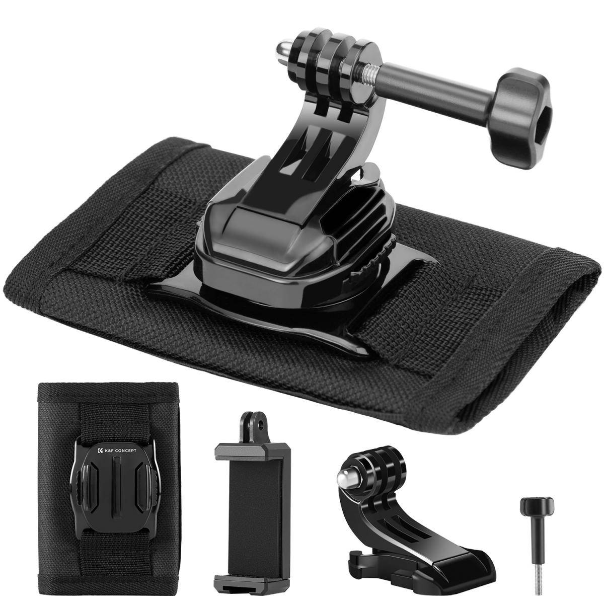 KENTFAITH K&F Concept Backpack Belt Shoulder Strap Mount Compatible with GoPro Hero 13/12/11/10/9/8/7/6/5/4 Black, Session, fit DJI Osmo Action 5 Pro/4/3 and More Action Camera, 360° Rotation