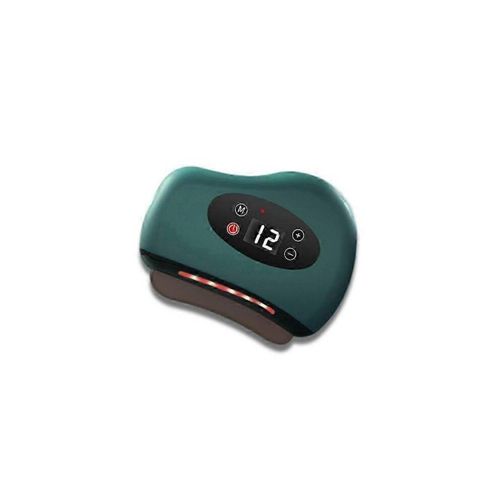 (12 Gears, Green) Smart Electric Gua Sha Massager Hot Compress Eye Massager Stone Heating Vibration Scraping Neck Face Skin Lifting Wrinkles Removal