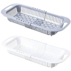H&W 2 St Hopfällbar Durkslag - Plast Över Diskbänken Filter, Diskbänk Dränering Sil Korg Med Handtag för Frukt, Grönsaker (Vit Och Grå)
