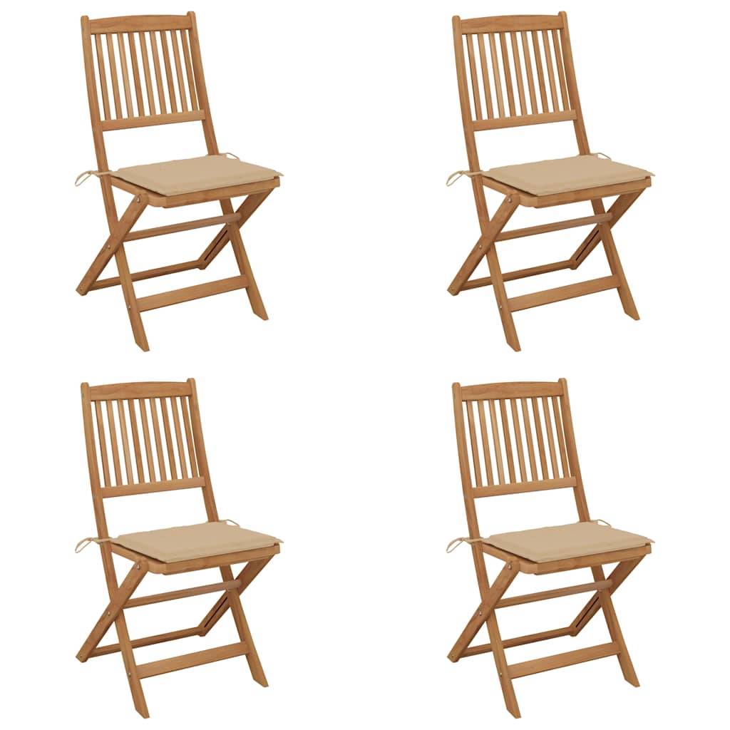 Foldbare Havestole Med Hynder Massivt Akacietræ - 4 / Beige
