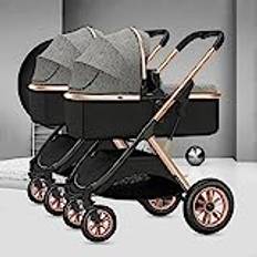 babyvagn Tandem Barnvagnar För Tvillingar Dubbelvagn För Tvillingar Med Aluminiumram, Dubbel Buggy Kan Sitta Liggande, Småbarnsvagnar För 0-36 Månaders Bebisar (Color : Grey)