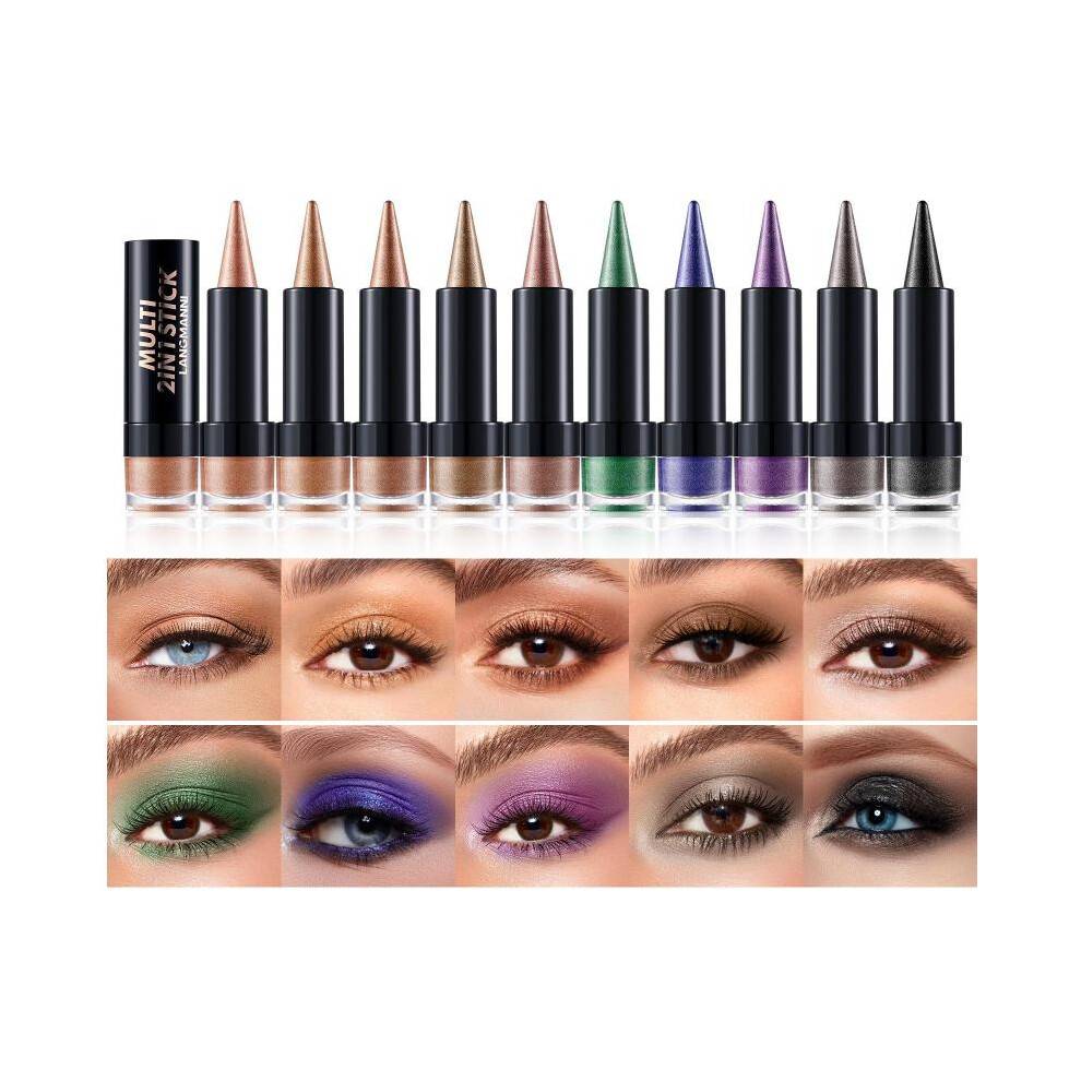 (Matches the image, 03) 2-in-1 Shimmer Eyeshadow Pencil, Double-Ended Eyeshadow Stick, 10 Colors, Long-lasting, Smudge-proof, Multipurpose Eye Makeup