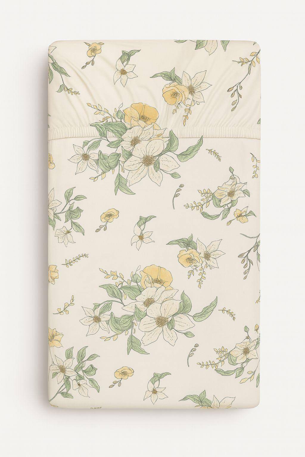 Cotton fitted sheet for a crib 120x60 cm - clematis on beige.