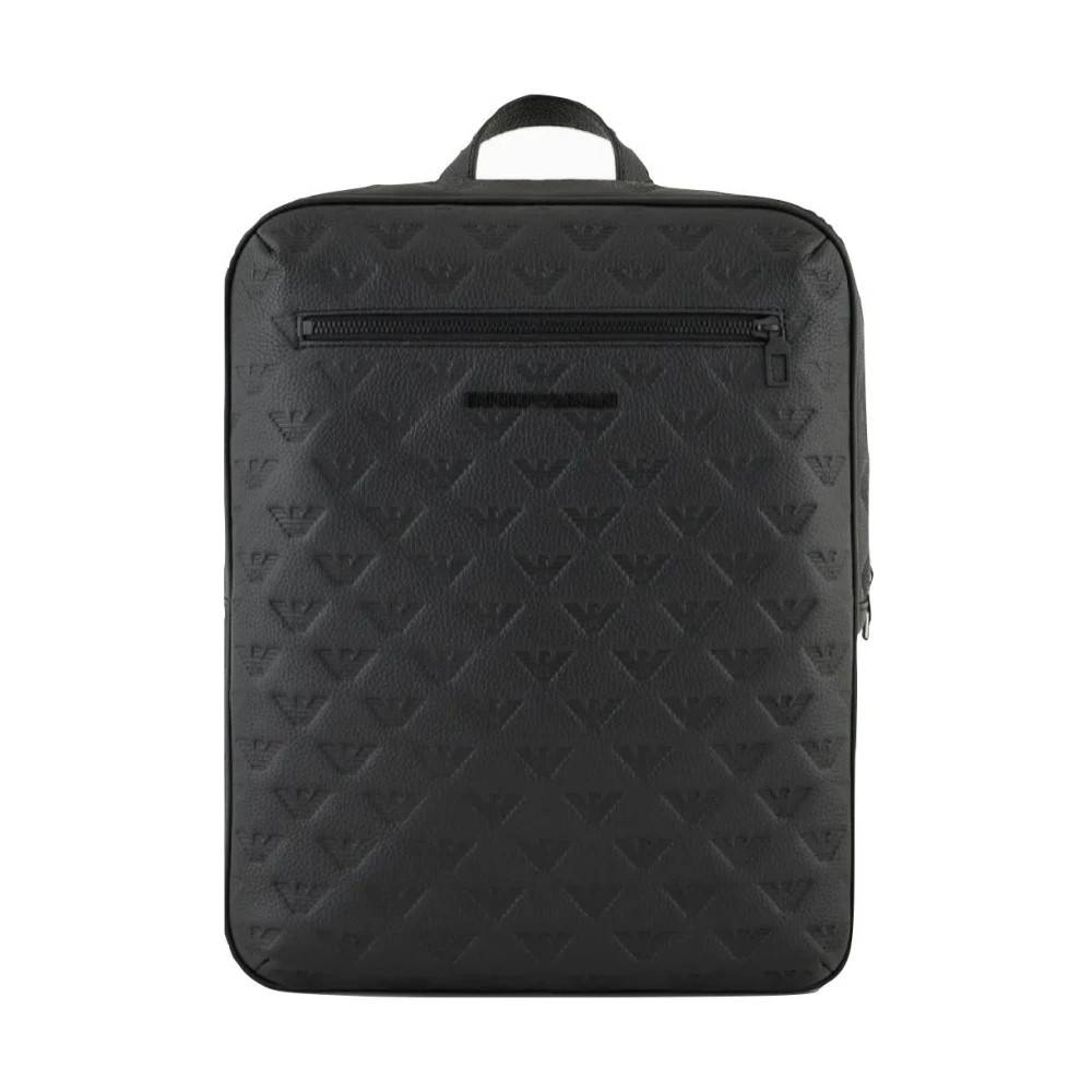 Armani Slank læderrygsæk med ørneprint - Tasker - unisex - Sort - ONE SIZE - Læder