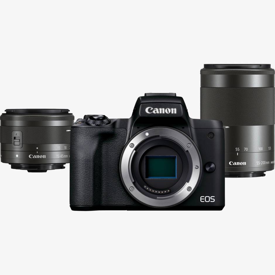 Renoveret - Canon EOS M50 Mark II spejlløst kamera, sort + EF-M 15-45mm IS STM-objektiv + EF-M 55-200mm IS STM-objektiv