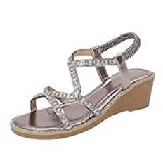 Damen Sandalen Mit Wasserbohrer Bohemian Freizeit sandaler Weich Comfort Sport Utomhus Sommer T-Riemen Rutschfeste Strandsandaletten Römer Rutschfeste Plateau Römersandalen, Grau1, 41 EU