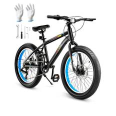 VEVOR mountainbike, 20-tums MTB-cykel med 7 växlar SHIMANO vridväxling, komfortsadel, dubbla skivbromsar, ram i högkolstål, sportcykel med feta däck för stigsnö