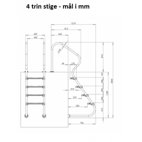 Rustfri Poolstige nedgravet pool m/4 dobbelt trin - AISI304