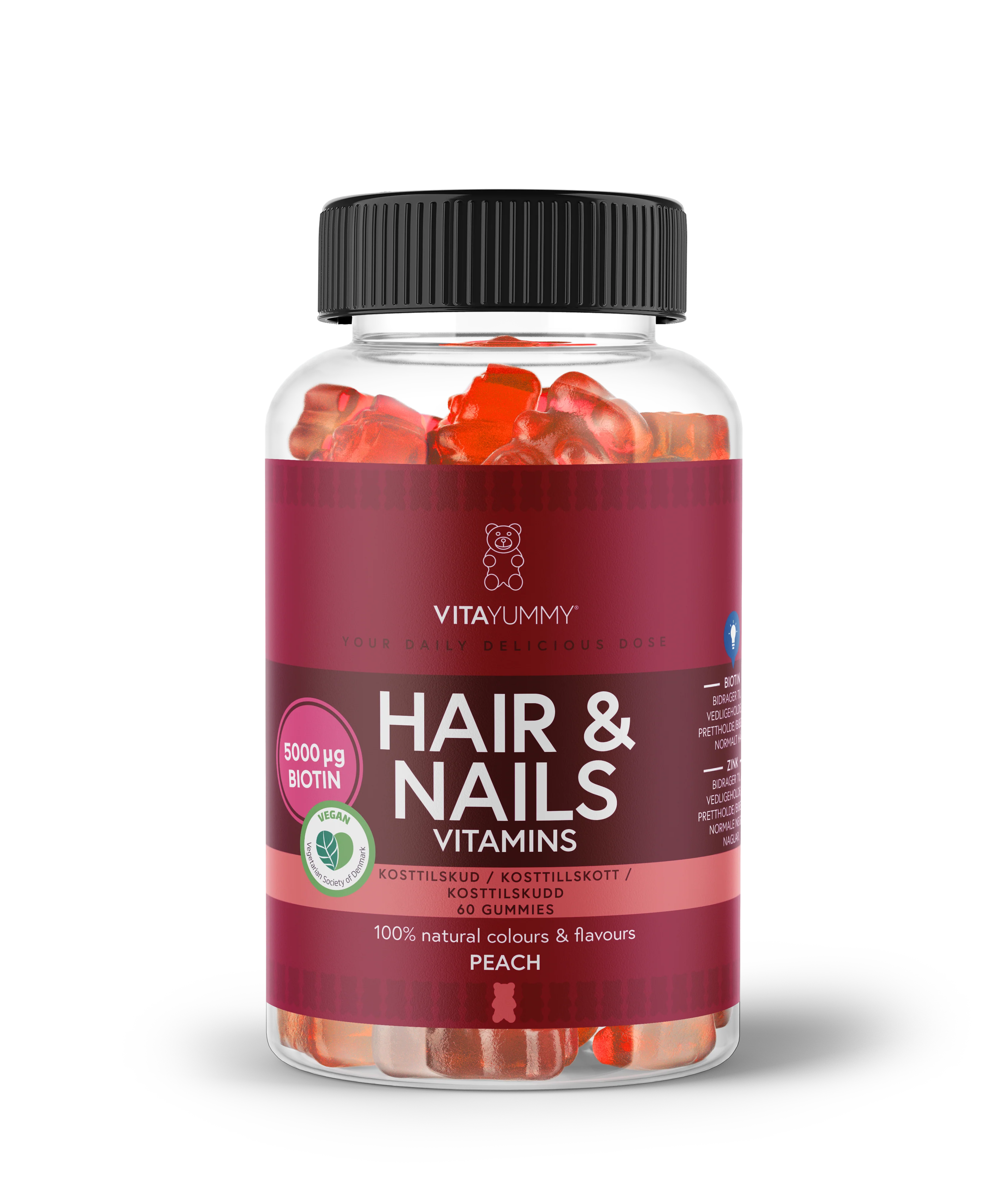 VitaYummy Hair & Nails - Peach (60 stk) - Kosttilskud