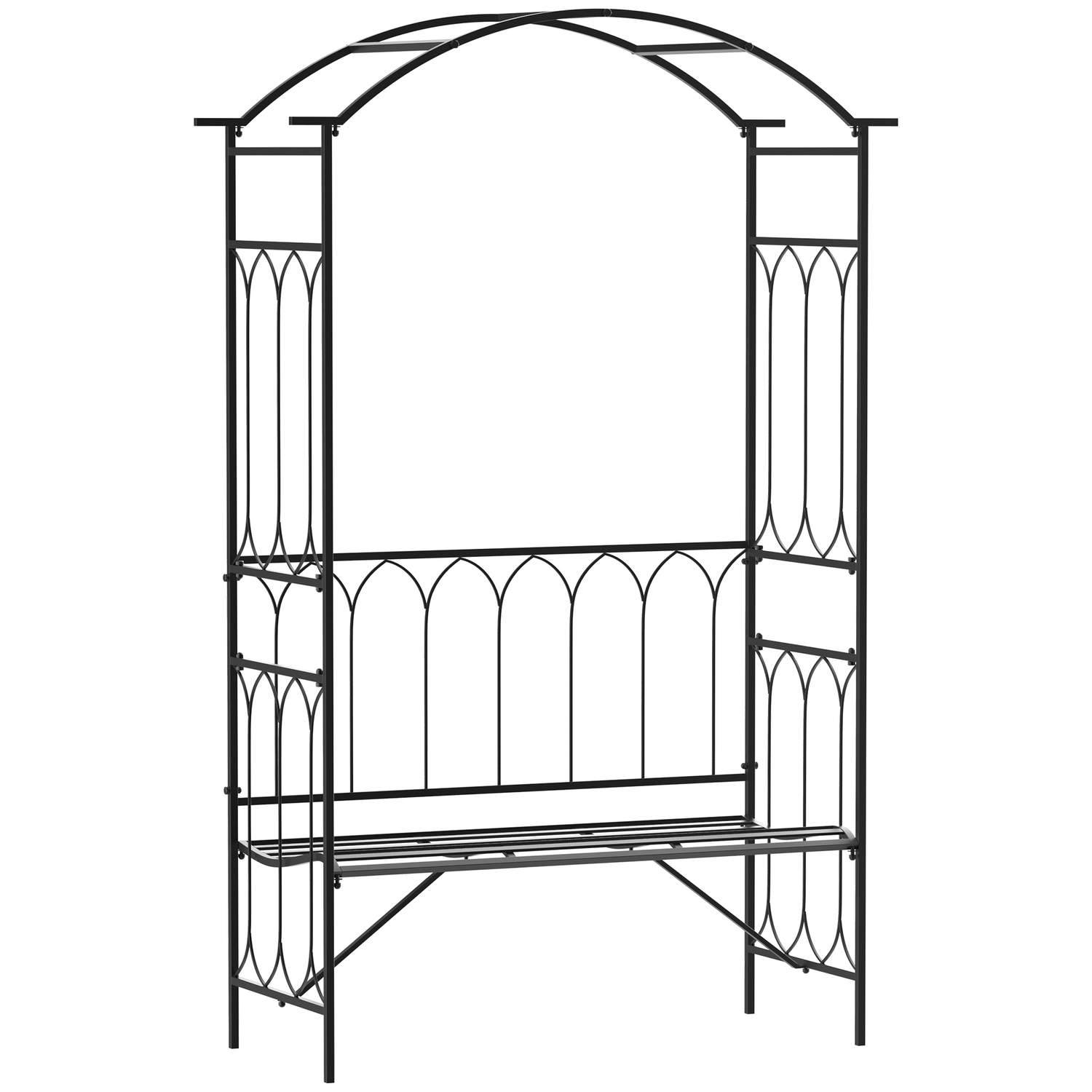 Sort metal træbænk med espalier 115x50x203 cm