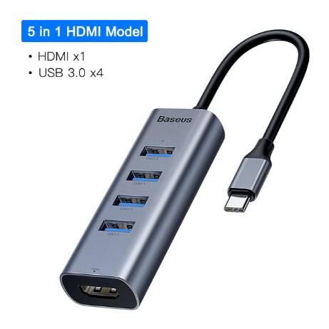 Baseus usb c hub typ c till multi usb 3.0 hub hdmi adapter docka för macbook pro huawei mate 30 usb -c 3.1 splitter port typ c hub - 5 in 1 hdmi usb-hubb