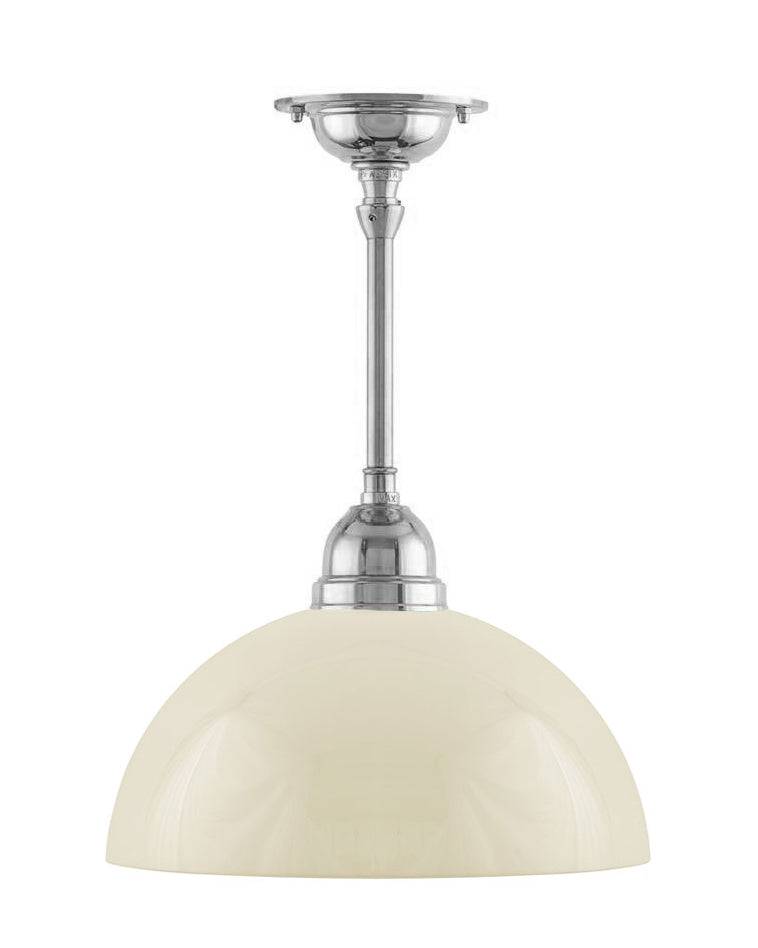 Loftlampe – Byström pendel 60, nikkel, benhvid halvkugle - 20 cm