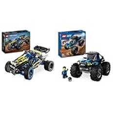 LEGO City Blå monstertruck Cool Leksaksbil, Byggsats med Terrängfordon och Minifigur, från 5 år 60402 & LEGO Technic Terrängracerbuggy Byggsats med Detaljrik Leksaksbil, från 8 år 42164