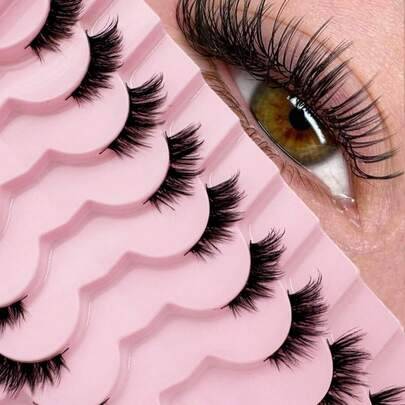 9 par halvlånga naturliga cat eye svarta lösögonfransar, korta mjuka 3D-fuskfransar i tecknad stil av fuskmink, långa och fluffiga, lämpliga för varda