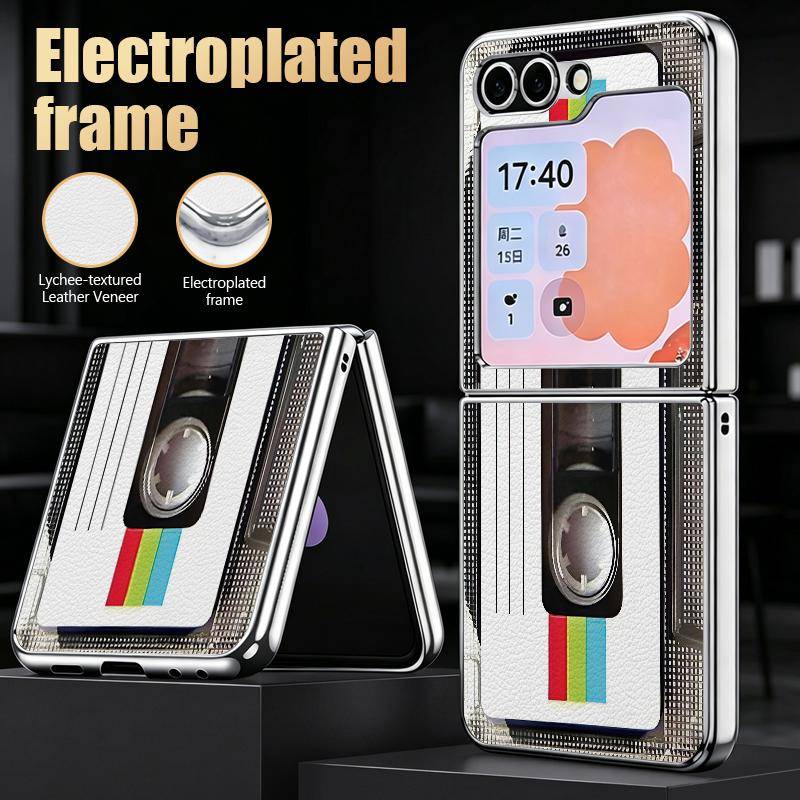 Retro Game Boy Camera Print Fodral För Samsung Z Flip 8 7 6 5 Hybrid 3-i-1 Läder Hud Plätering Vikbar Telefon Fodral För Galaxy Z Flip8 Flip7 Flip6