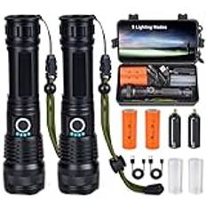2 st uppladdningsbart batteri led professionell kraftfull ficklampa hög effekt militär taktik usb ficklampa superljus elektrisk blixt extrem bärbar vandring 10 000 lumen 5 lägen