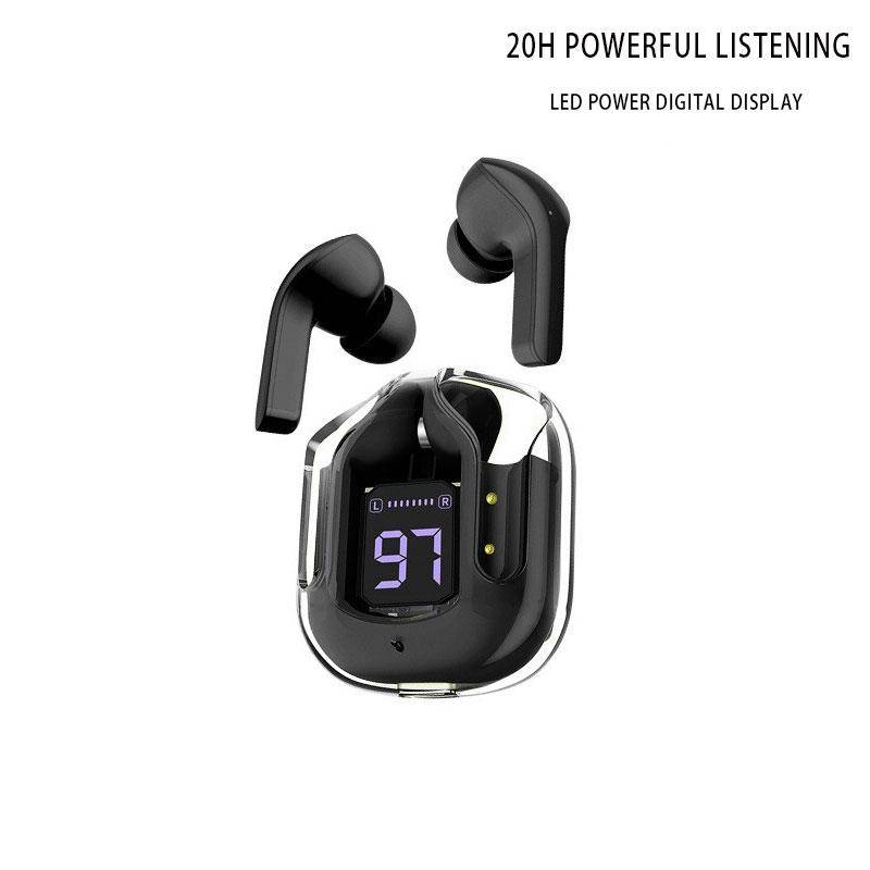 Trådlösa hörlurar Transparent laddningsfodral Bluetooth 5.3 hörlurar ENC Sports Music Hörlurar HiFi Stereo Earbuds Power Digital Display Hörlurar svart