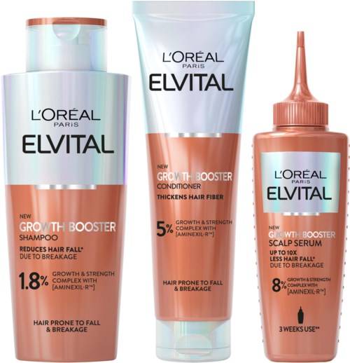 Loreal Paris Elvital Growth Booster Bundle Shampoo 200 ml & Conditioner 150 ml & Hair Serum 102 ml