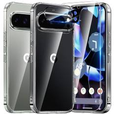 UniqueMe für Google Pixel 9 Pro Hülle,5-in-1-Set Handyhülle für Google Pixel 9 Pro Case Rundumschutz Schutzhülle Cover,1 Handyhülle & 2 Schutzfolie & 2 Kameraschutz -Transparent