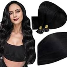 Easyouth Keratin äkta hår bindning Hot Fusion Extensions Bonding Jet Black 60 cm 50 g/50 stycken förbonded Fusion Hair hårförlängning #1