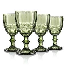 Joeyan 300 ml grön vintage glas vinbägare, tunga vinglas set med 4, romantiska präglade dricksglas för påskfest, bröllopsbordsdekoration, säker för diskmaskin