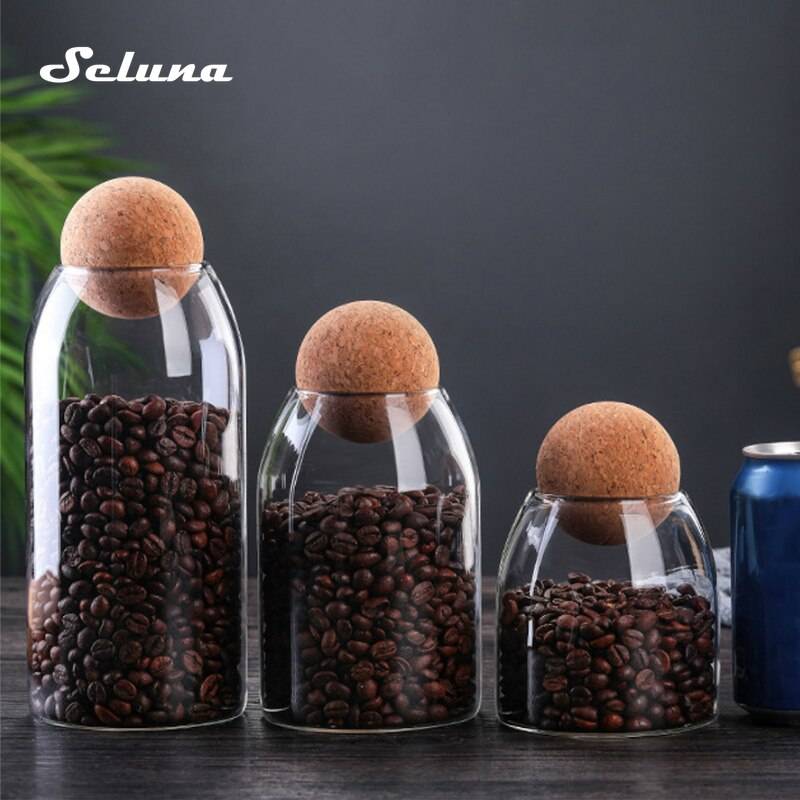 Borosilikat blyfria glasburkar och lock förseglade burkar korn lagringstank klar kaffebönor godisburk boll kork glasbehållare - 1000ml