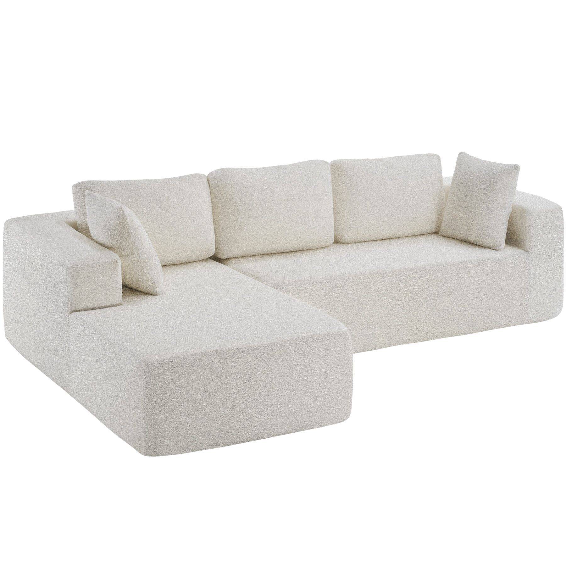 Sofa Relax uden stålramme, L-form, premiumskum, skridsikker - Bouclé creme