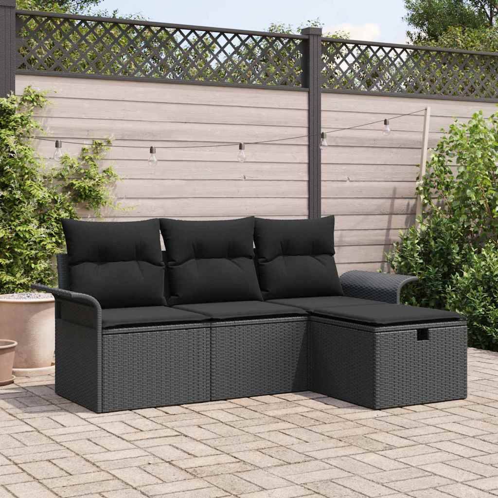 vidaXL Havesofa Sæt 4 stk. Sort polyrattan
