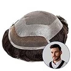 Skallighet för män som täcker peruker, Män Toupee Herr Protesersättningssystem 120% äkta människohår Peruker Herr Spets Hår System Enhet Schweizisk Spets med PU Runt Män Hårstycken, Peruker för män(S