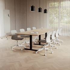 Konferensgrupp Modul + Ergo 006C, Storlek 8 platser (280 cm), Bordsskiva Ek, Underrede Svart, Stol Ljusgrå