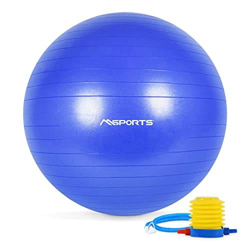 MSPORTS Gymnastikboll Premium | Pilatesboll – anti-burst inkl. pump + träningsapp + övningsaffisch | Pezziboll 55 cm – 105 cm medicinboll – fitnessboll 105 cm, kungsblå sittboll